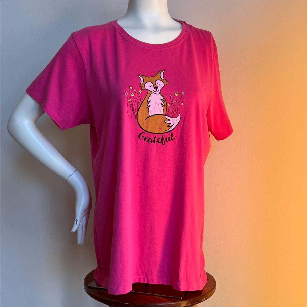 Life Is Good Bright Pink fox Tee Grateful